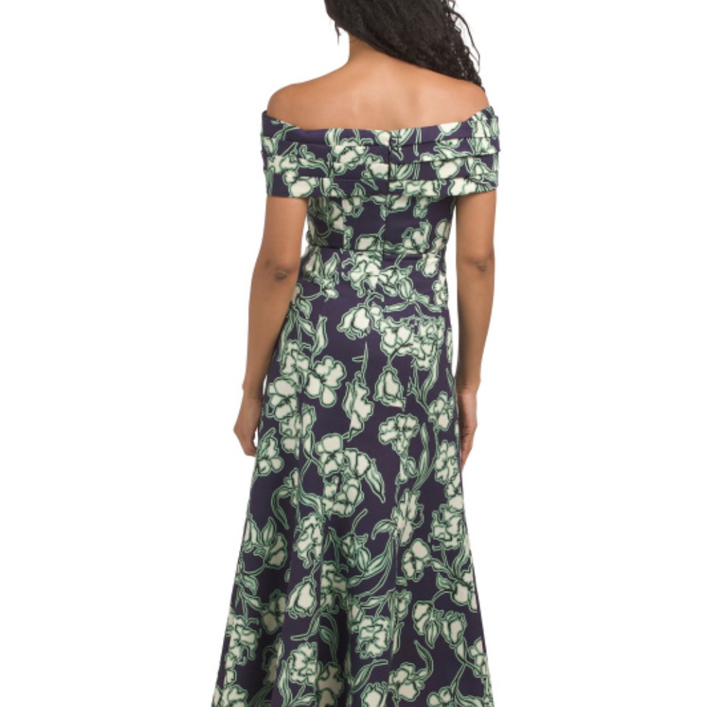 Nicholas Navy Linen Blend Diana Off Shoulder Maxi Dress Sz Us 8